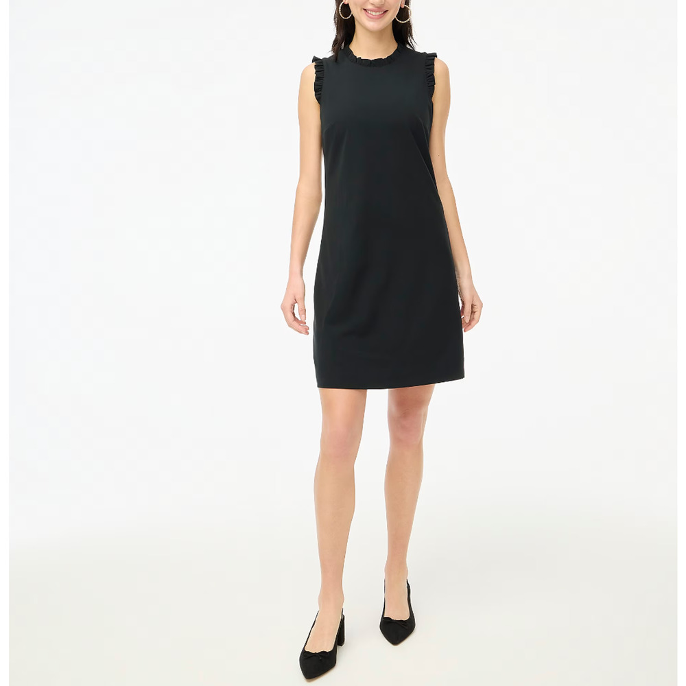 J. Crew Black Sleeveless Ruffle-Trim Mini Dress